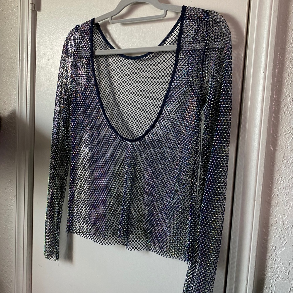 Intimately Free People Rhinestone Fishnet Open Back Festival Rave Layering - Picture 6 of 9